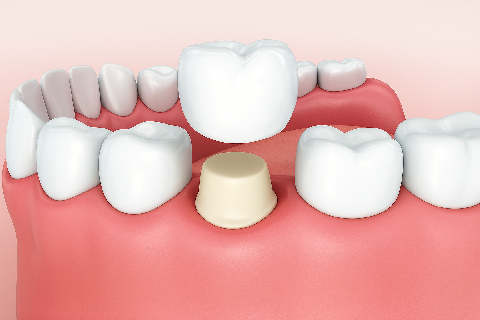 A dental crown being fitted onto a tooth model